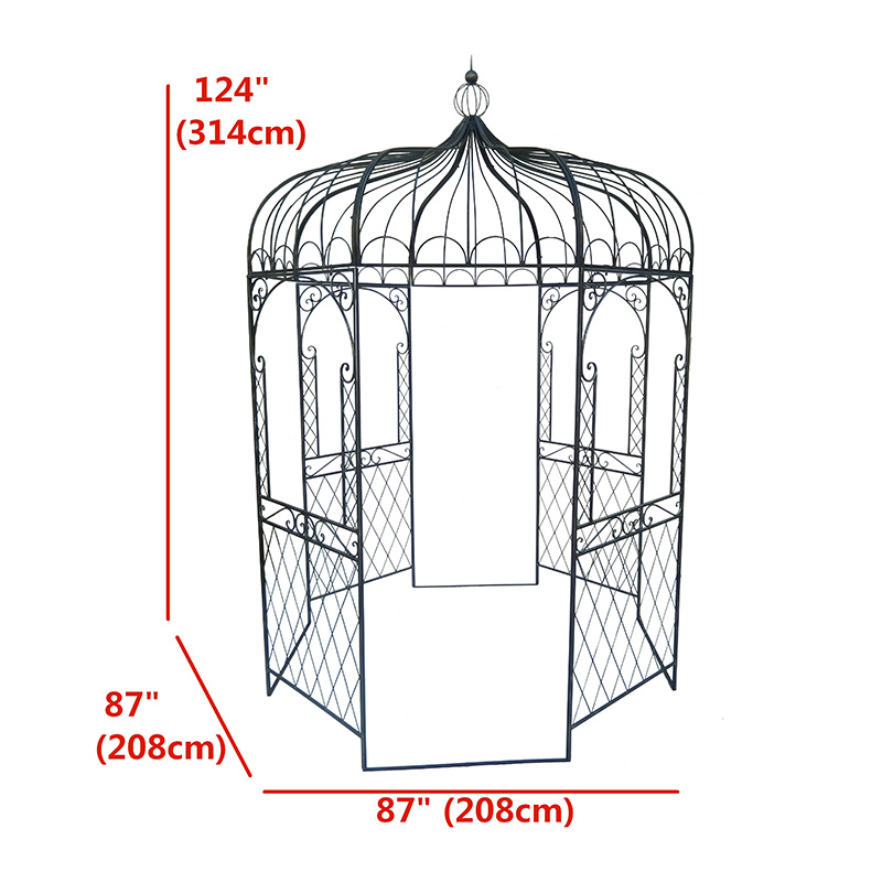 High Quality for Outdoor Plant Stands For Multiple Plants - Silvery Black Iron Gazebo with Ball Spire for Outdoor Living or Wedding Decoration – DECOR detail pictures