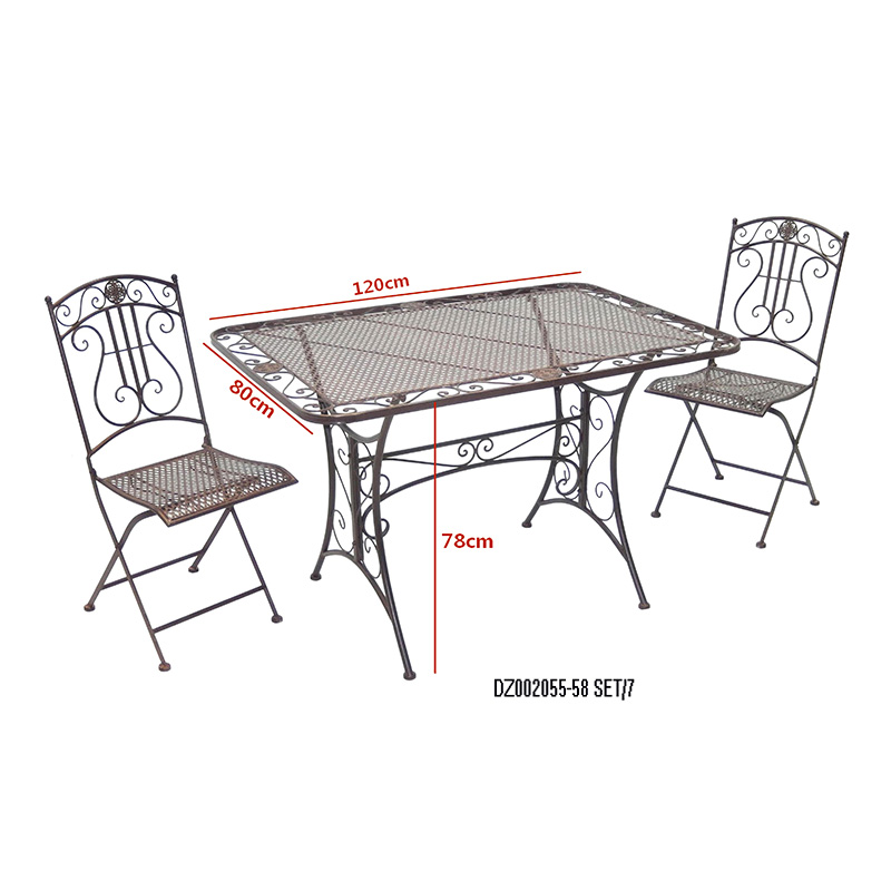 Well-designed Plant Pot Stand Outdoor - Electric Bass 7-Piece Metal Dining Set Rustic Brown Rectangular Table Fold Chair for Outdoor Courtyard  – DECOR