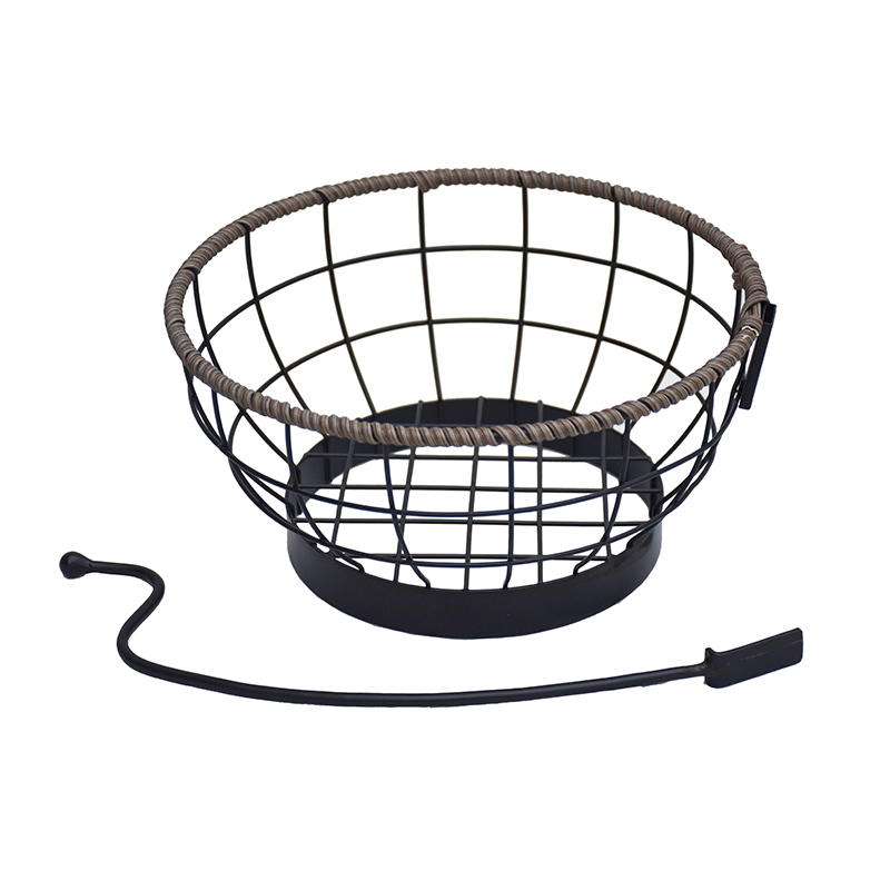 Plant Holder Stand Indoor Round Fruit Basket With Banana Hanger Metal & Wicker Woven for Home Living – DECOR