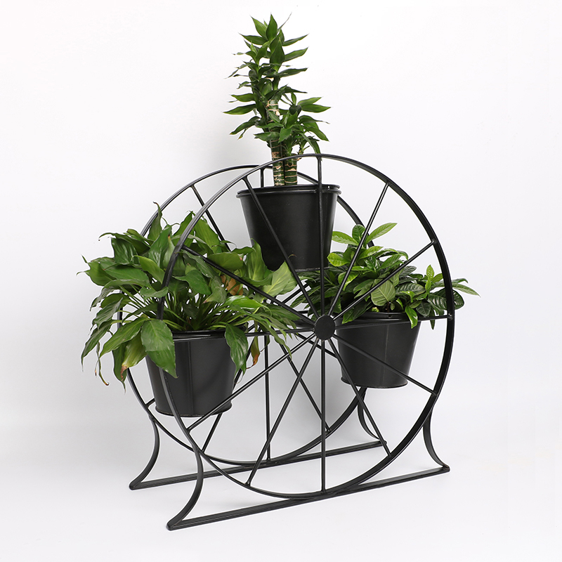 Good Wholesale Vendors Metal Plant Stand Outdoor - Ferris Wheel 3 Pots Metal Plant Stand Flower Pot Holder for Home Garden Patio and Balcony – DECOR
