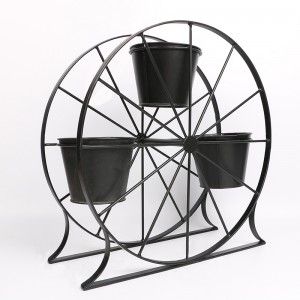 Ferris Wheel 3 Pots Metal Plant Stand Flower Pot Holder for Home Garden Patio and Balcony