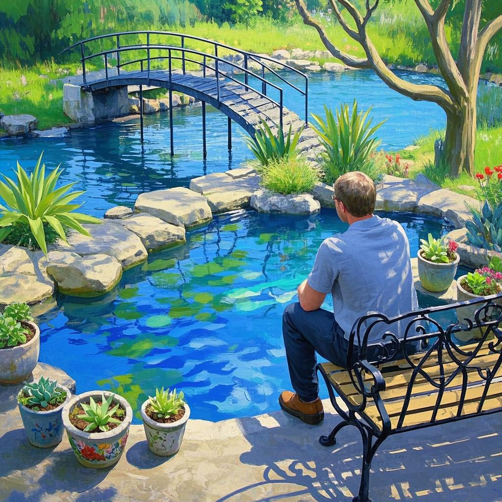 Park Bench and Garden bridge