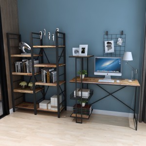 Vintage Metal and Wood Shelf with Carbonized MDF Shelves for Home Office Study Room Furniture