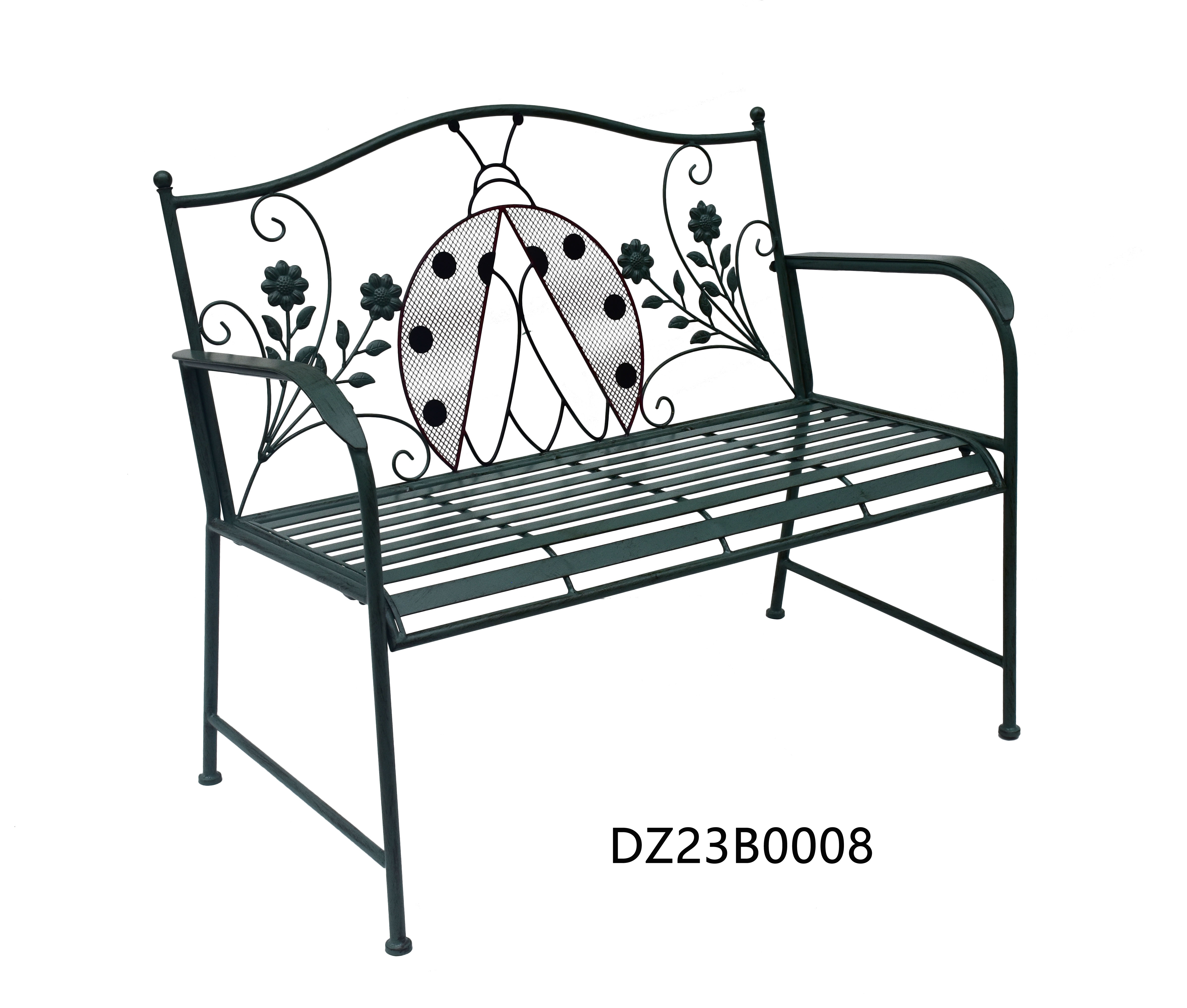 Bench With Ergonomic Loveseat Patio Bench Decorative Ladybug Backrest Metal Bench
