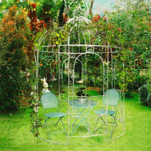 Rustic Brown Metal Outdoor Gazebo with Crown Top for Outdoor Living or Wedding Decor