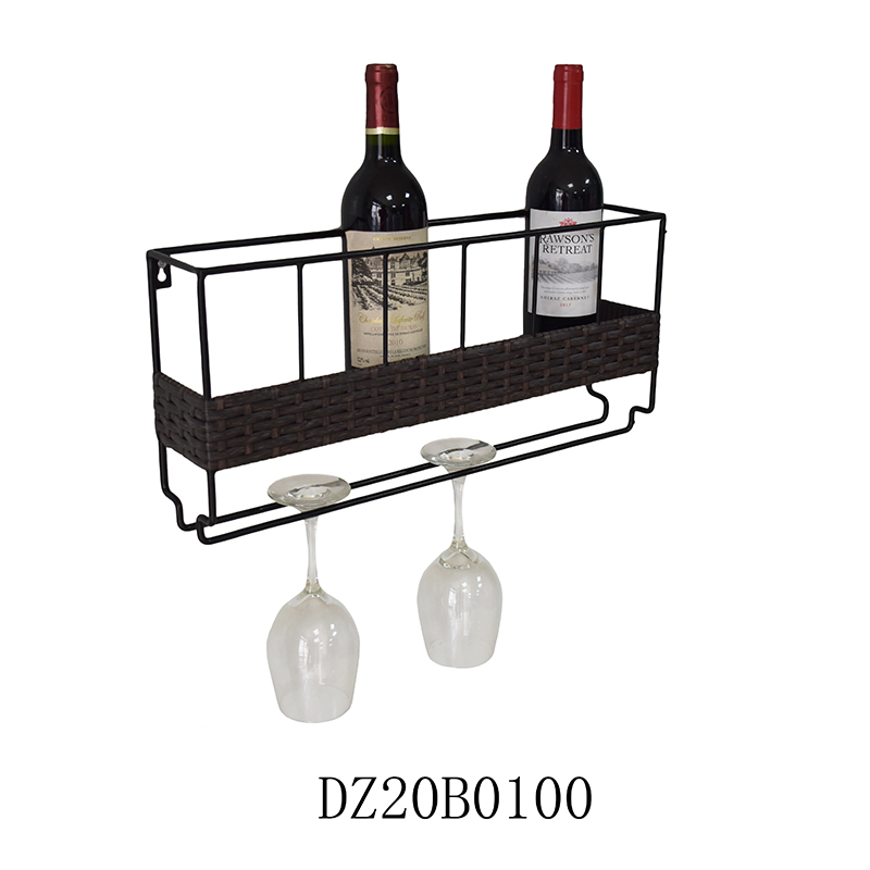Tall Plant Stand Indoor Wall Mounted 6 Wine Rack with 6 Wine Glass Holder Metal & Wicker Woven – DECOR detail pictures