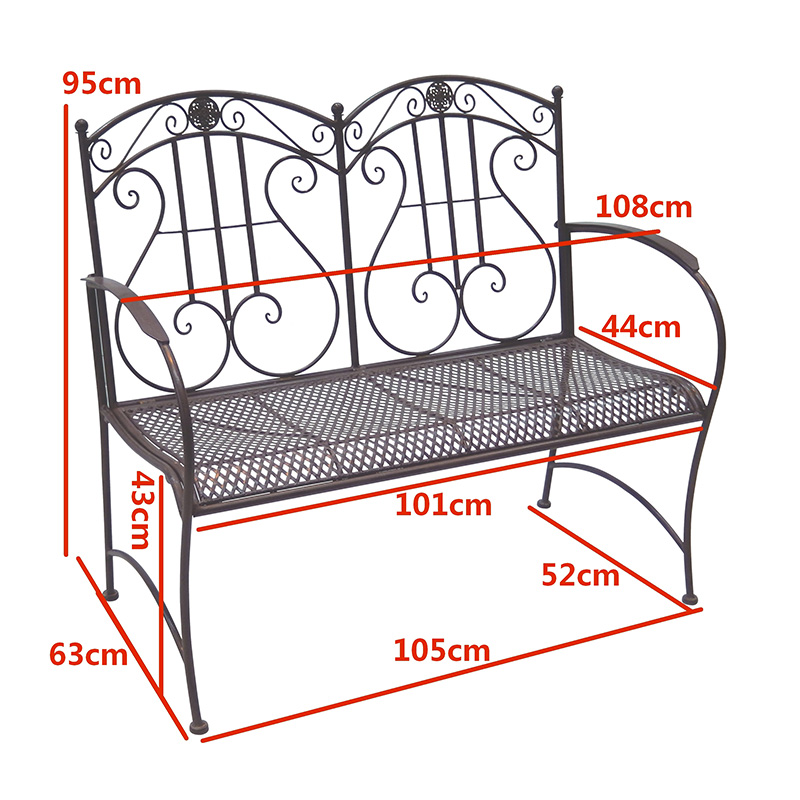 Wholesale Price Outdoor Plant Stand - Electric Bass Metal 2-seat Garden Bench Rustic Brown for Outdoor Garden – DECOR detail pictures