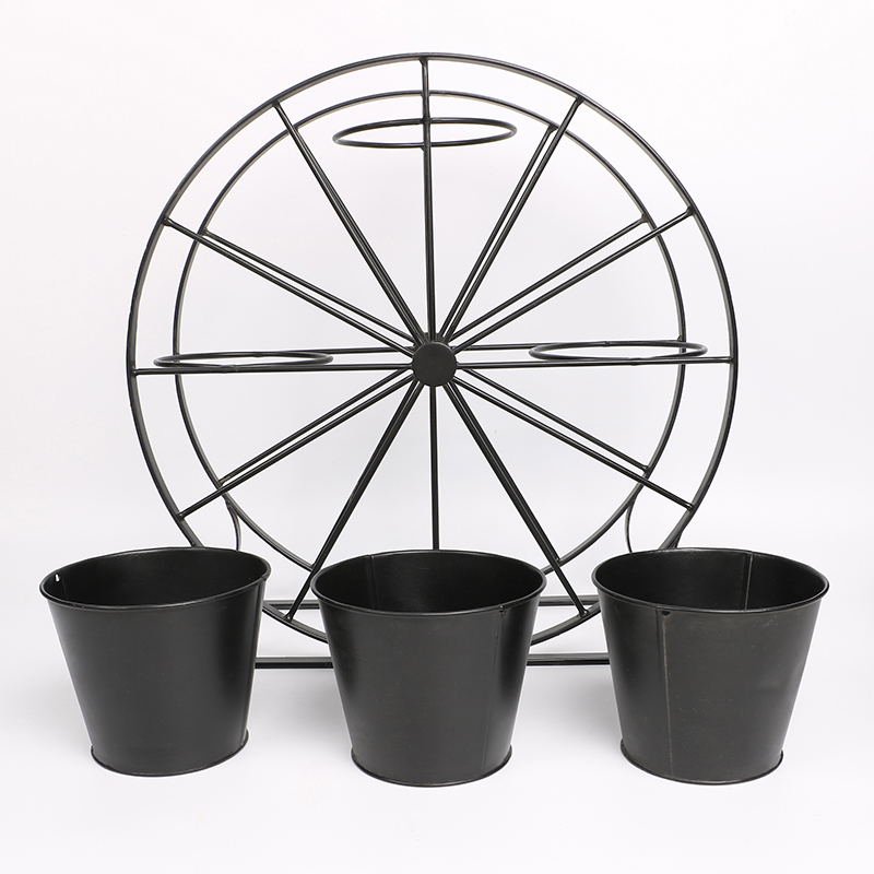 Good Wholesale Vendors Metal Plant Stand Outdoor - Ferris Wheel 3 Pots Metal Plant Stand Flower Pot Holder for Home Garden Patio and Balcony – DECOR