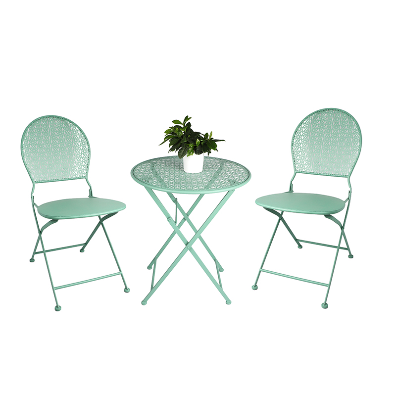 3-Piece Folding Metal Bistro Set with Punched Flower Pattern Outdoor Furniture