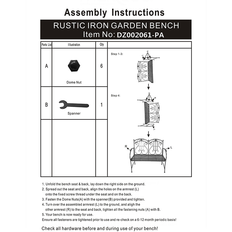 Wholesale Price Outdoor Plant Stand - Electric Bass Metal 2-seat Garden Bench Rustic Brown for Outdoor Garden – DECOR detail pictures