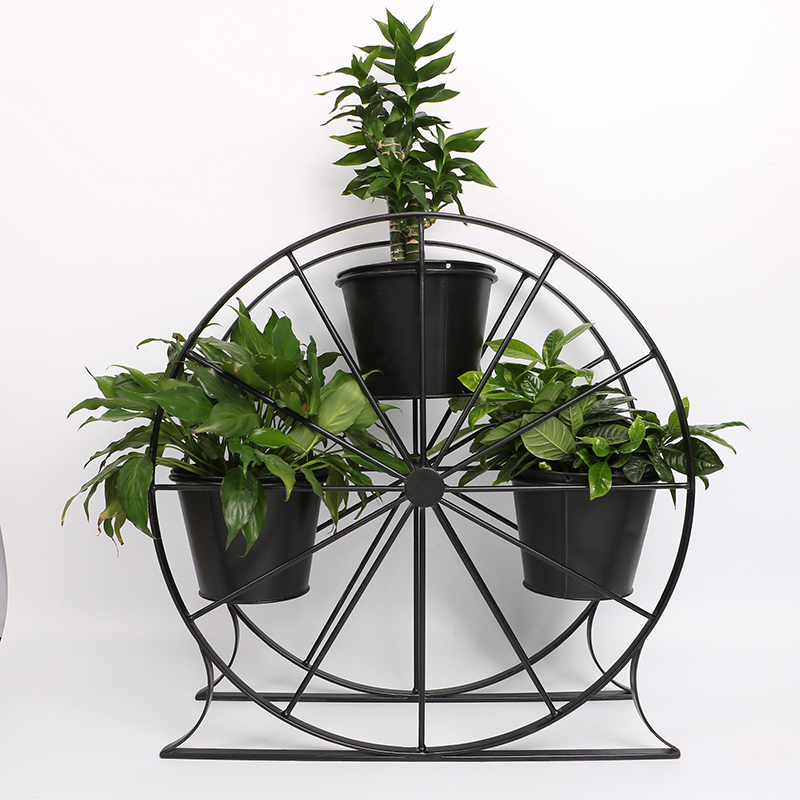 Good Wholesale Vendors Metal Plant Stand Outdoor - Ferris Wheel 3 Pots Metal Plant Stand Flower Pot Holder for Home Garden Patio and Balcony – DECOR