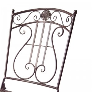 Electric Bass 7-Piece Metal Dining Set Rustic Brown Rectangular Table Fold Chair for Outdoor Courtyard