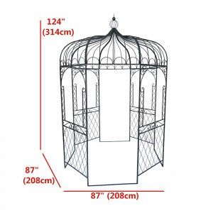 Silvery Black Iron Gazebo with Ball Spire for Outdoor Living or Wedding Decoration