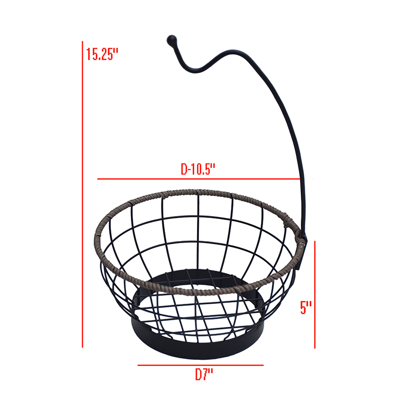 Plant Holder Stand Indoor Round Fruit Basket With Banana Hanger Metal & Wicker Woven for Home Living – DECOR
