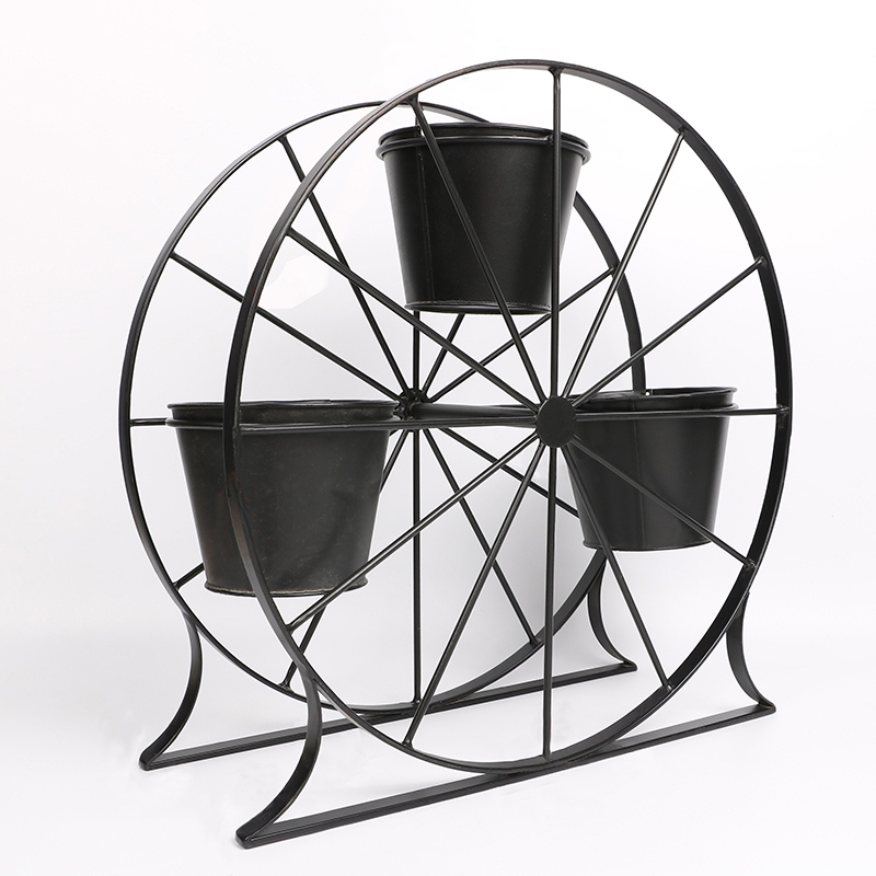 Good Wholesale Vendors Metal Plant Stand Outdoor - Ferris Wheel 3 Pots Metal Plant Stand Flower Pot Holder for Home Garden Patio and Balcony – DECOR Featured Image