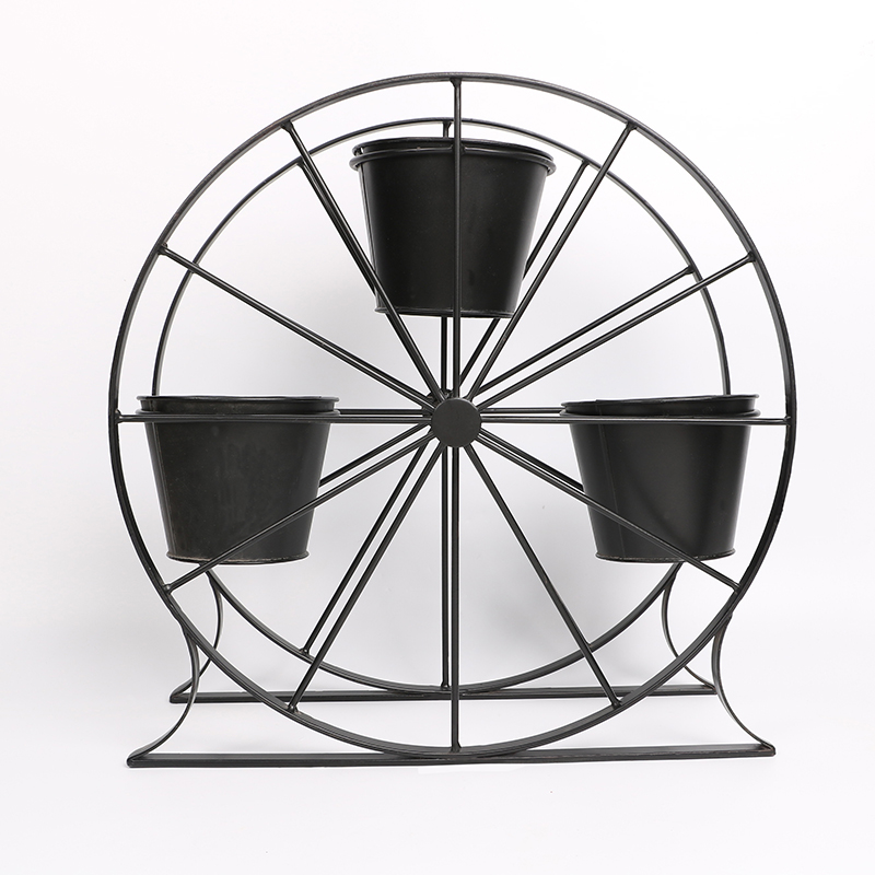 Good Wholesale Vendors Metal Plant Stand Outdoor - Ferris Wheel 3 Pots Metal Plant Stand Flower Pot Holder for Home Garden Patio and Balcony – DECOR