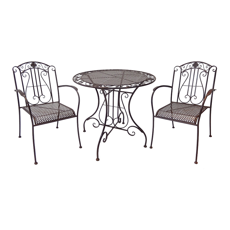 Good Wholesale Vendors Metal Plant Stand Outdoor - Electric Bass 3-Piece Metal Bistro Setting Rustic Brown Dining Table and Chair for Outdoor Garden and Patio – DECOR detail pictures